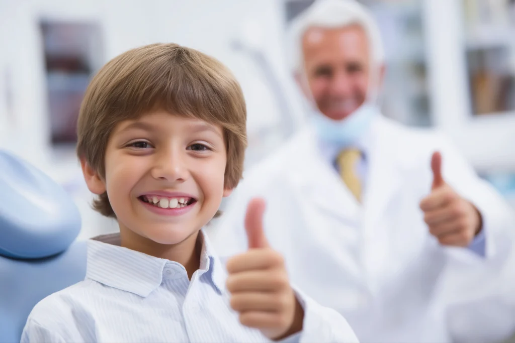 smiling child boy in dental chair